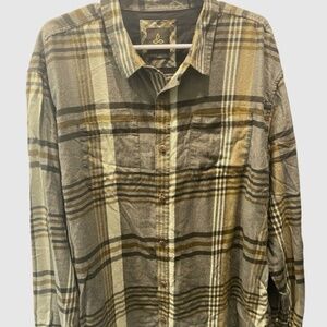 PRANA Men’s XXL Green Plaid Organic Cotton Flannel Shirt Long Sleeve Delaney